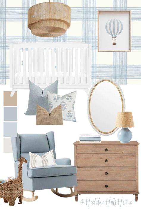 Baby Blue Nursery Decor Design Board Neutral Boy Nursery, Nursery Wallpaper Boy, Organization Nursery, Light Blue Nursery, Baby Blue Nursery, Boys Room Blue, Beige Nursery, Blue Nursery Boy, Boy Nursery Themes