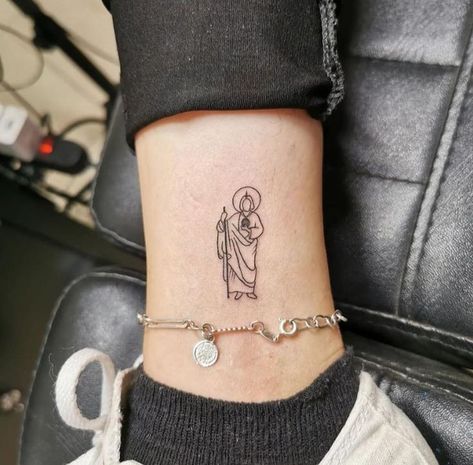 Tattoo Ideas San Judas, Small Virgin Mary Tattoo For Women, San Judas Outline Tattoo, Small Virgencita Tattoo, San Judas Tadeo Tattoo For Women, Small San Judas Tattoo, Virgin Mary Tattoo For Women, Small Virgin Mary Tattoo, St Jude Tattoo