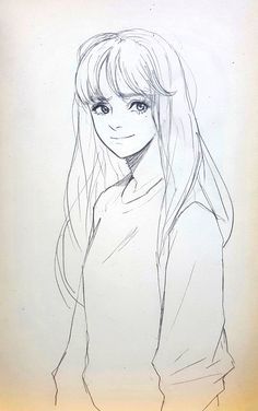 Girls Simple Hairstyles, Summer Ponytail Hairstyles, Draw Bangs, Girl With Bangs, Ponytail Drawing, Summer Ponytail, Simple Hairstyles, Art Jokes, Hair Drawing