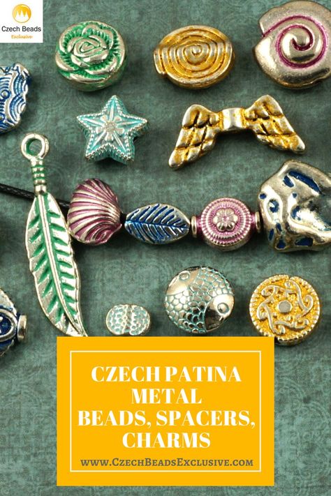 Czech Patina Metal Beads, Spacers, Charms  Different Colors and Shapes! - Buy now with discount! www.CzechBeadsExclusive.com/+czech+patina  Hurry up - sold out very fast! SAVE them! #czechbeadsexclusive #czechbeads Artisan Czech Glass Beads Adjustable, Festival Czech Glass Spacer Beads, Czech Beads Jewelry, Czech Glass Jewelry Artbeads.com, Traditional Czech Glass Large Beads, Patina Metal, Multi-strand Polished Czech Glass Beads, Perfect Image, Handmade Beads