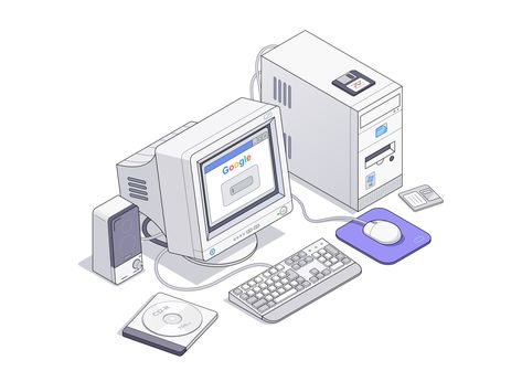 Old Computer, Isometric Art, Isometric Design, Isometric Illustration, Trigger Happy Havoc, Computer Art, Old Computers, Saint Charles, Show And Tell