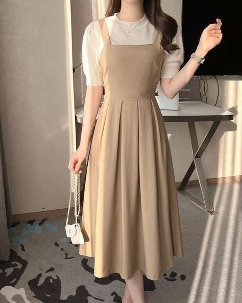 Aesthetic Dresses Casual Korean, Aesthetic Dress Outfit Classy, Cute Dress Korean Style, Cute Fashion Korean Casual Outfits, Vestidos Aesthetic Vintage, Casual Dresses Modest, Korean Outfits Dress, Shirt Dress Aesthetic, Cute Modest Outfits Casual