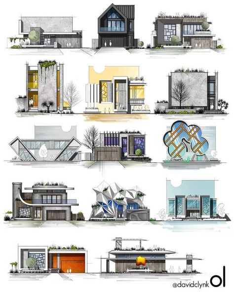 Architecture Concept Drawings House, Facade Ideas House, Architectural Facades Design Ideas, Luxury Architecture House, New Architecture Design, Crazy Architecture Design, Elevation Ideas Architecture, Architectural Elevation Drawing, Modern Facade Design Architecture