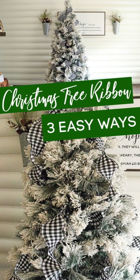 Learn how to put ribbon on a Christmas Tree! I share 3 different methods of how to put ribbon on your tree that is easy and gorgeous! #CHristmas #tree #ribbon #howto #turtorial #holiday Ribbon On A Christmas Tree, Christmas Tree Decorations Ribbon, Christmas Tree Ribbon, Ribbon Tree, Garland Ideas, Tree Ribbon, Flocked Christmas Trees Decorated, Farmhouse Christmas Tree, Christmas Tree Decorations Diy