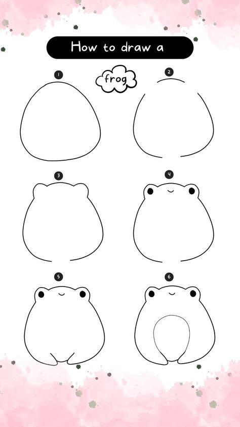 Easy Step By Step Drawing, Easy Flower Drawings, Easy Animal Drawings, Easy Drawing Steps, Drawing Lessons For Kids, Cute Easy Doodles, Frog Drawing, Cute Frog, Easy Doodle Art