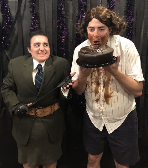 Trunchbull & Bruce Bogtrotter Halloween costume from Matilda Matilda And Trunchbull Costume, Miss Trunchbull Costume Diy, Matilda Family Costume, Mrs Trunchbull Costume, Ms Trunchbull Costume, Matilda Costume Diy, Matilda Halloween Costume, Miss Trunchbull Costume, Trunchbull Costume