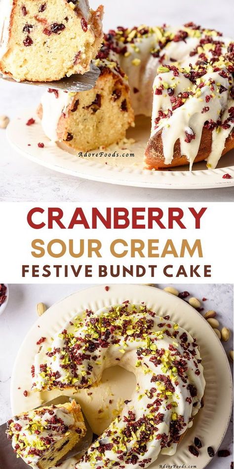 Dessert With Cream Cheese, Cranberry Bundt Cake, Sour Cream Bundt Cake, Bundt Cake Glaze, Christmas Breads, Cake Recipe Moist, Cake For Christmas, Cake Bundt, Cranberry Cake