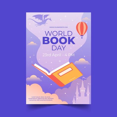 World Book Day Poster, Book Day Poster, School Event Poster, English Posters, Education Poster Design, Library Posters, Book Advertising, Ballet Posters, Poster Template Free