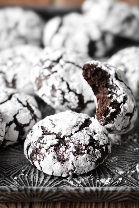 High Altitude Chocolate Crinkle Cookies - Curly Girl Kitchen Peppermint Crinkle Cookies Recipe, Chocolate Crinkles Recipe, Deceptively Delicious, Chocolate Crinkle Cookies Recipe, Soft Chocolate Cookie, Crinkle Cookies Recipe, Chocolate Crinkle, Chocolate Brownie Cookies, Popular Cookies