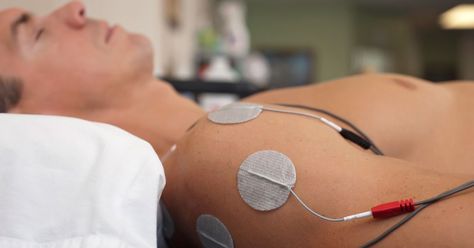 Electrotherapy devices use battery power to apply current to the skin. The current promotes the release of endorphins and may also block pain signals to alleviate back pain. Electrotherapy Physical Therapy, Middle Back Pain, Back Pain Remedies, Spine Health, Upper Back Pain, Nerve Pain, Back Pain Relief, Shoulder Pain, Neck Pain