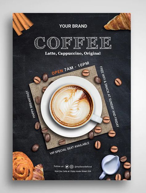 Coffee Shop Flyer Design Template Cafe Flyer Design, Coffee Poster Design Graphics, Coffee Shop Flyer, Coffee Flyer, Coffee Template, Coffee Magazine, Coffee Poster Design, Coffee Advertising, Flyer Inspiration