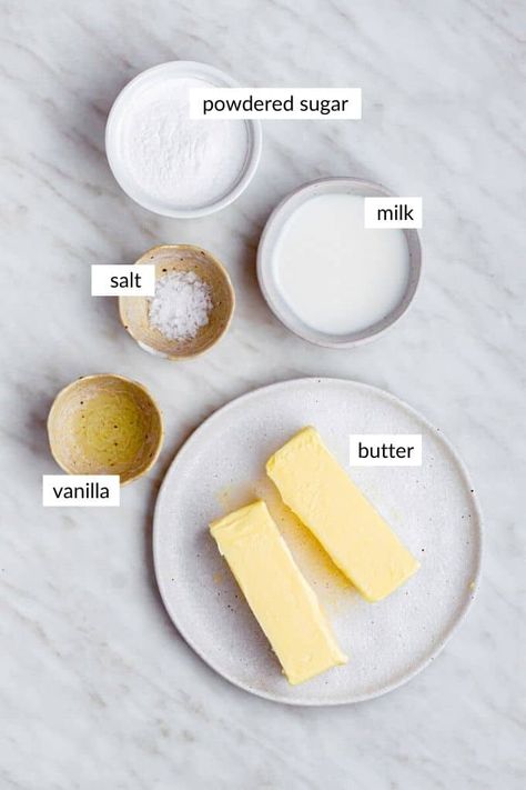 Gathered ingredients for making carrot cake frosting without cream cheese.