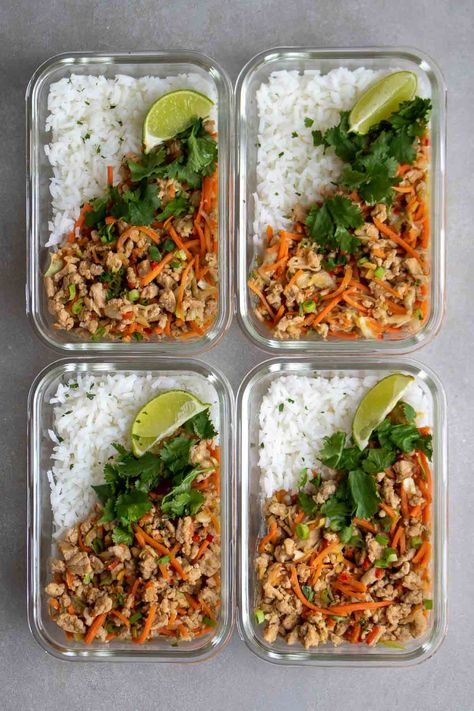 These ground turkey meal prep bowls are covered in a teriyaki-style sauce and full of flavor. This recipe is easy, healthy, and high protein. Ground Turkey Meal Prep, School Meal, Turkey Bowl, Ground Turkey Recipes Healthy, Healthy Ground Turkey, Lunch Prep, High Protein Meal Prep, Prep Bowls, Protein Meal