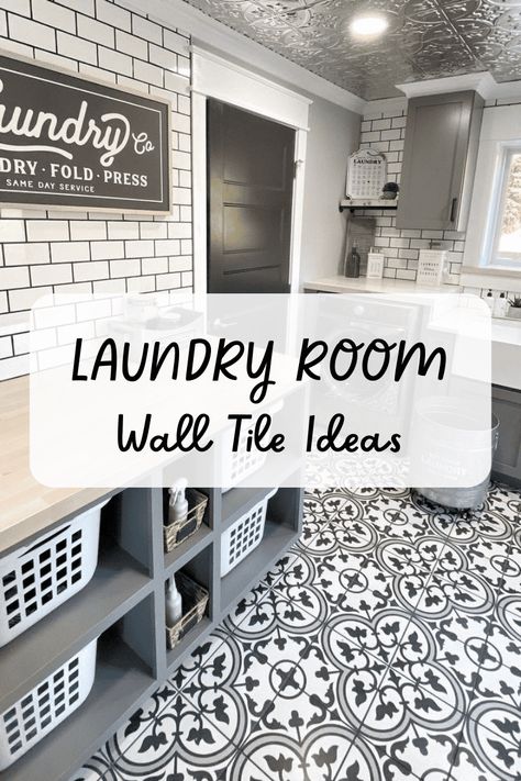 With these laundry room wall tile ideas, you’ll be able to turn this space into one that feels indulgent, functional, and beautiful at the same time. Laundry Room With Backsplash, Laundry Room Tiles Wall, Tile Walls Laundry Room, Laundry Backsplash Ideas Tile, Laundry Room Design Tile Floor, Tiled Wall In Laundry Room, Tile Backsplash In Laundry Room, Laundry Room Tile Wall Ideas, Tiled Laundry Room Walls