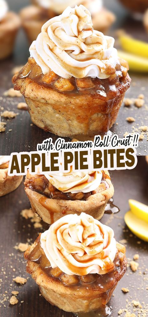 Apple Pie Finger Food, Snickerdoodle Apple Pie Cookie Cups, Apple Pie Cinnamon Roll Cups, Crescent Roll Apple Pie Bites, Mini Cinnamon Apple Pies, Apple Pie Cups In Muffin Tin, Apple Pie Bites With Cinnamon Rolls, Cinnamon Apple Pie Bites, Apple Pie Cups Recipe