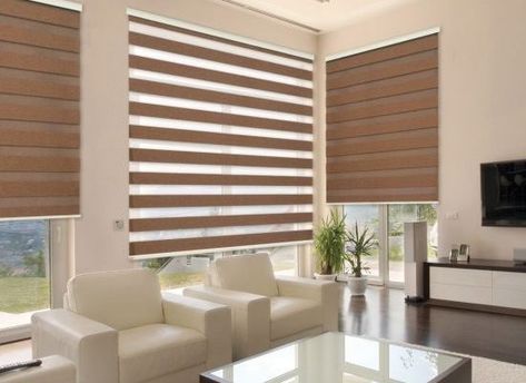 The use of Zebra Blinds in homes across North America is becoming a more and more common sight. Their versatility and compliment to curtains have made them a great addition to any home. Persiana Sheer Elegance, Roller Blinds Living Room, Modern Roller Blinds, Blinds For Windows Living Rooms, Zebra Curtains, Cortina Roller, Zebra Blinds, Day Night Blinds, Night Blinds