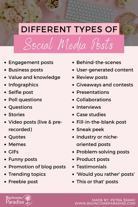 Here are 32 different types of Social Media posts that will spark your imagination. Types of social media content. Social media post ideas. Social media post ideas small businesses. Social media post ideas for engagement. Social media post ideas for business. Social media content ideas. Social media content ideas posts. Social media content ideas for business. Social media content ideas entrepreneur. Social media content ideas cheat sheets. Types of content for social media. Post Ideas For Business, Content Ideas For Business, Business Social Media Posts, Engagement Social Media, Content For Social Media, Engagement Posts, Types Of Social Media, Business Social Media, Small Business Social Media