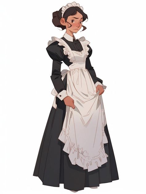 Victorian Servants Dress, Victorian Maid Aesthetic, Maid Outfit Drawing, Servant Outfit, Servant Clothes, Royal Servant, Victorian Outfits, Victorian Maid, 19th Century Women