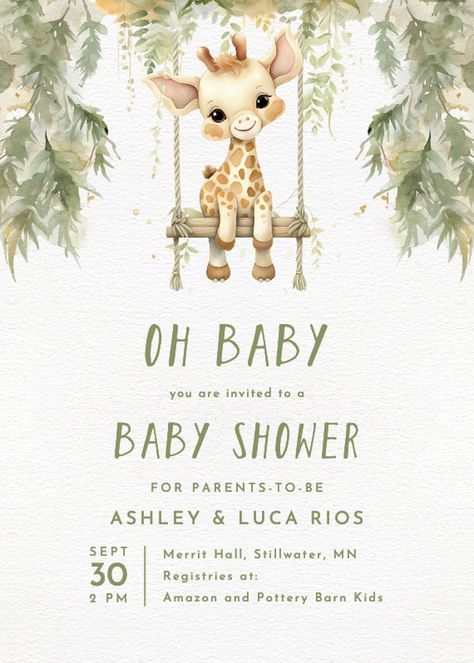 Giraffe Baby Shower Theme, Safari Baby Shower Boy, Giraffe Baby Shower Invitations, Baby Shower Greetings, Free Printable Baby Shower Invitations, Animal Baby Shower Theme, Baby Birthday Invitations, Boy Baby Shower Ideas, Safari Baby Shower Invitations