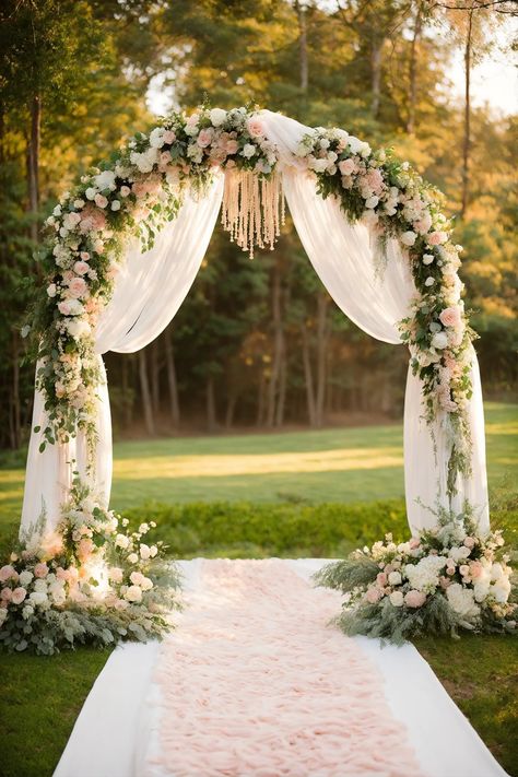 Macrame Wedding Ceremony Arch Decor: Elevate Your Big Day Budget Wedding Arch Ideas, Floral Arch Wedding Inspiration, Aesthetic Wedding Arch, Unique Wedding Alter Ideas, Aisle Backdrop Wedding, Wedding Archway Flowers, Altar Decor Wedding, Simple Outdoor Wedding Ceremony Decor, Arch Ideas For Wedding