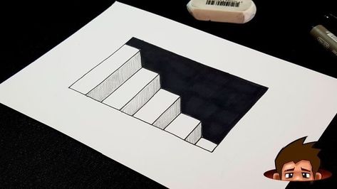 3d Artwork Drawing, 3d Art Simple, 3d Art Drawing Easy Simple, Drawable Pictures, 3d Drawing Ideas Easy, 3d Art Drawing Pencil, 3d Stairs Drawing, Easy Optical Illusions To Draw, 3d Art Easy