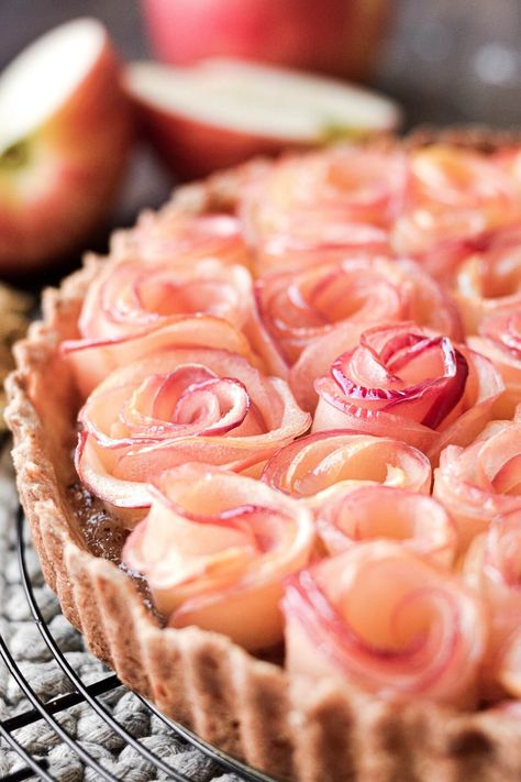 Apple Rose Almond Tart - Curly Girl Kitchen Almond Pastry Filling, Apple Rose Pie, French Coffee Shop, Rose Tart, Pastry Filling, Almond Tart Recipe, Apple Rose Tart, Apple Tart Recipe, Almond Pastry