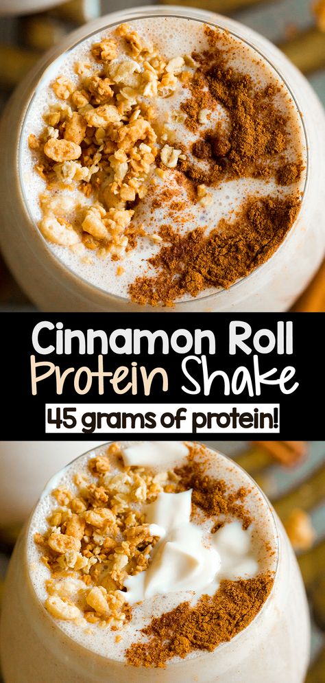 Healthy Cinnamon Roll Protein Shake (45 grams of Protein!) Peanut Butter Oat Protein Shake, Vanilla Chai Protein Shake Recipes, Cinnamon Roll Protein Smoothie, Protein Shakes For Breakfast, Whole30 Protein Shakes, Vanilla Banana Protein Shake, Protein Shake With Oatmeal, Cinnamon Bun Protein Shake, Premier Protein Shake Smoothie Recipes