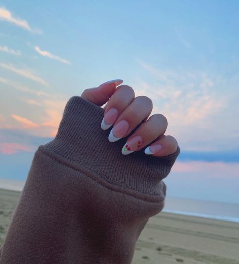 French Nails With Cherries, Nails With Cherries, Blush Pink Nails, Spring Acrylic Nails, Cherry Nails, Ombre Acrylic Nails, Simple Gel Nails, Colored Acrylic Nails, Casual Nails