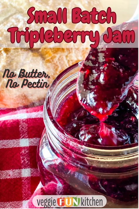 Capture the essence of a bountiful berry harvest with this small batch triple berry jam, a handcrafted blend of fresh raspberries, strawberries, and blueberries. Carefully cooked to coax out their natural pectins, this jam achieves a luscious set without the need for added pectin or butter, while the raspberry seeds are strained to ensure a silky-smooth texture. A splash of lemon juice not only adds a bright note to balance the sweetness but also aids in the gelling process, resulting in a ... Small Batch Blueberry Jam, Strawberry Blueberry Jam, Triple Berry Jam, Jelly Maker, Mixed Berry Jam, Strawberries And Blueberries, Raspberry Recipes, Berry Jam, Raspberry Seeds