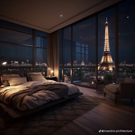 Penthouse In Paris, Fancy Hotel Room Aesthetic, Two Story Bedroom, Luxury Penthouse Aesthetic, New York Penthouse Aesthetic, Penthouse Apartment Bedroom, Luxury Apartment Bedroom, Luxury Guest Bedroom, Mansion Interior Bedroom