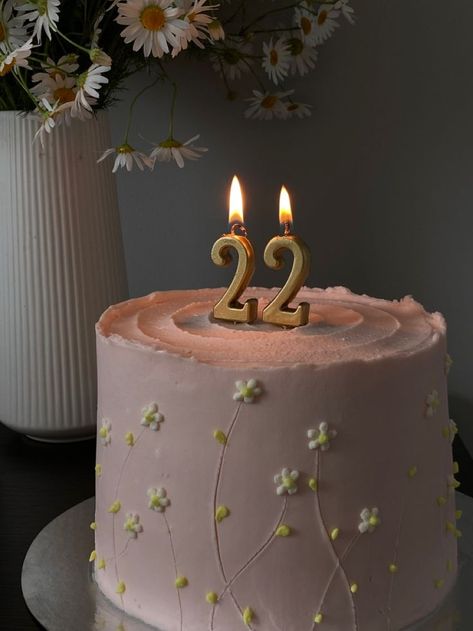 22 Birthday Cake Ideas, Bday Cakes Aesthetic, Simple Pink Cake, Cute Dessert Ideas, Bolo Aesthetic, 22 Birthday Cake, Anniversary Cake Ideas, Girly Birthday Cakes, 22nd Birthday Cakes