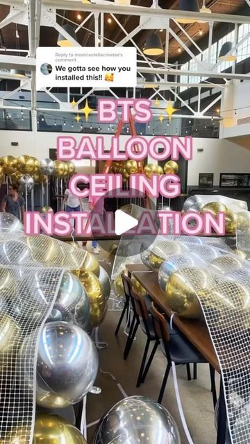 Party Hop 🎉 Balloons 🎈 on Instagram: "Let’s breakdown this massive balloon ceiling installation 🤩 It took a team of five, two ladders, a lift, hundreds of balloons, and four onsite hours to get this balloon 🎈 celing installed 🙌🏻 Hope this balloon tutorial helps if you are looking to recreate a similar look at your next event 🎉🎉   #ballooninstallation #balloonceiling #balloons #eventplanner #balloondecor #partyideas #eventstyling #partydecor #events #balloontutorial #weddinginspiration #weddingdecor" Balloon Cloud Ceiling, Orbz Balloons Ceiling, Happy New Year Balloon Garland, Ceiling Balloons Birthday, Ceiling Balloon Installation, Decorate Ceiling For Party, Diy Balloon Ceiling, Over The Top Balloon Decor, Ceiling Decoration Ideas For Party