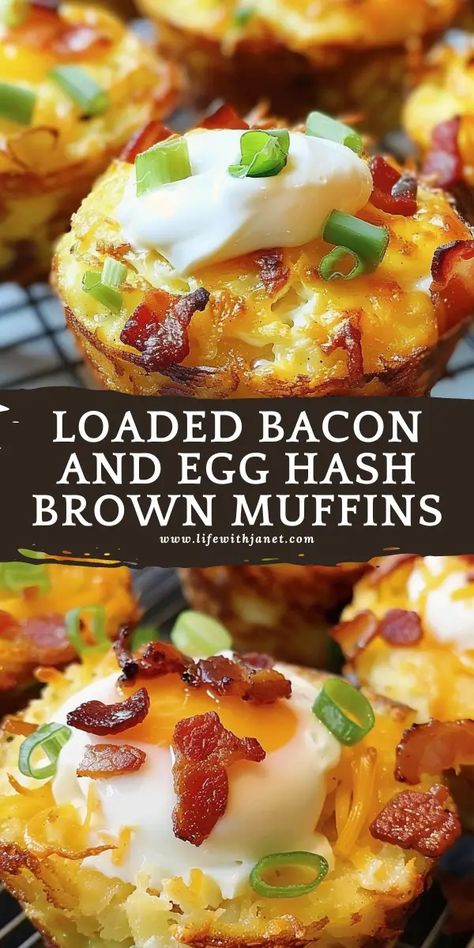 Loaded Bacon and Egg Hash Brown Muffins Eggs And Hashbrowns In Muffin Tin, Loaded Egg Muffins, Egg Muffins With Bacon, Best Egg Muffins Breakfast, Pancake Muffins With Bacon, Brunch Recipes Without Eggs, Bacon Breakfast Muffins, Bacon Breakfast Cups, Breakfast Muffins With Hashbrowns