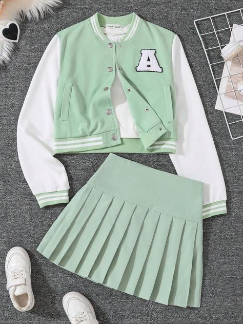 Clothes For Teens Girls Outfits, Mint Green Clothes, Mint Green Skirt, Mint Green Outfits, Mint Green Jacket, Mint Outfit, Cute Outfits With Shorts, Soft Girl Clothes, Cute Dress Outfits