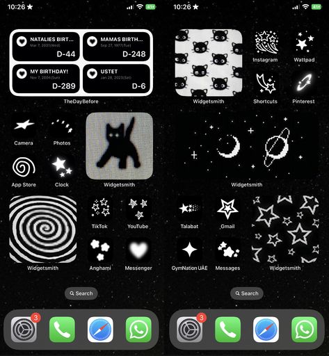 Black iphone app lauout homescreen idea star dark mode #black #star #blackandwhite #iphonewallpapers Widget Inspo Dark, Star Iphone Theme, Iphone Themes Ideas Dark, Dark Mode Iphone Layout, Black Star Phone Case, Black Iphone Theme Aesthetic, Star Homescreen Ideas, Black Theme Home Screen, Iphone Widgets Ideas Black