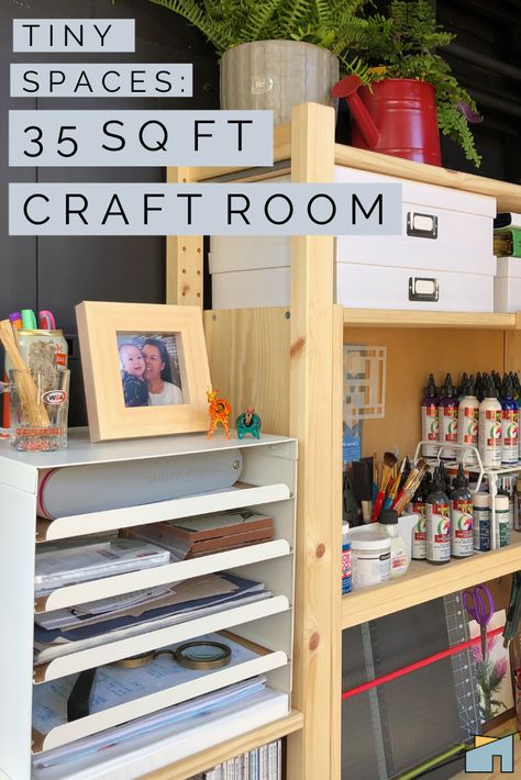 Craft Room Ikea Hack: How I created an entire craft room in a very small room on a small budget. #ikeahacks #craftroom #craftstorage Organized Craft Room, Craft Room Ideas On A Budget, Room Workspace, Craft Room Closet, Craft Room Signs, Mudroom Makeover, Ikea Crafts, Small Craft Rooms, Office Organization At Work