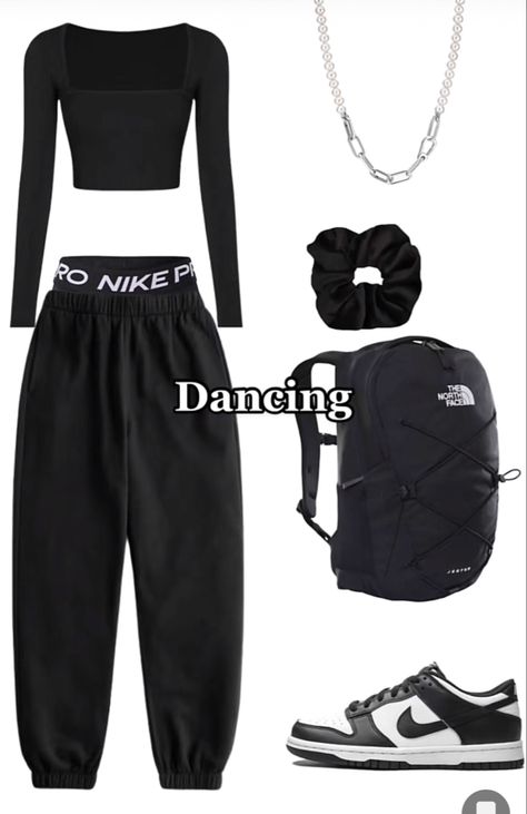 All Black Hip Hop Outfit, Dance Outfits Hip Hop Aesthetic, Nike Dance Outfits, Hip Hop Practice Outfits, What To Wear For Dance Practice, Tap Dance Outfits Practice, Hip Hop Dance Practice Outfits, Dance Clothes Aesthetic, Dancing Outfits Hip Hop