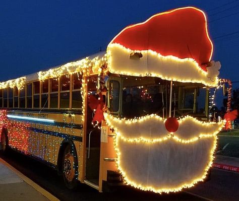 Santa_Bus_in_Waterford_California Bus Images, Christmas Parade Floats, Holiday Parades, Texas Christmas, Christmas Teaching, Nyc Christmas, Colonial Christmas, Christmas Float Ideas, Parade Float