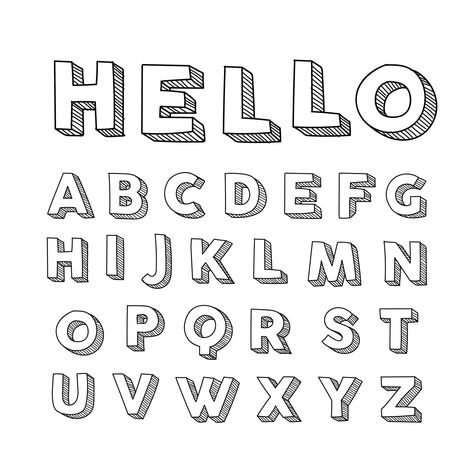 3D Fonts Hand Drawn Fonts To Draw, Block Letter Fonts, Cool Fonts Alphabet, 3d Fonts, Hand Lettering Alphabet Fonts, Writing Fonts, Typography Alphabet, Hand Drawn Fonts, Doodle Fonts