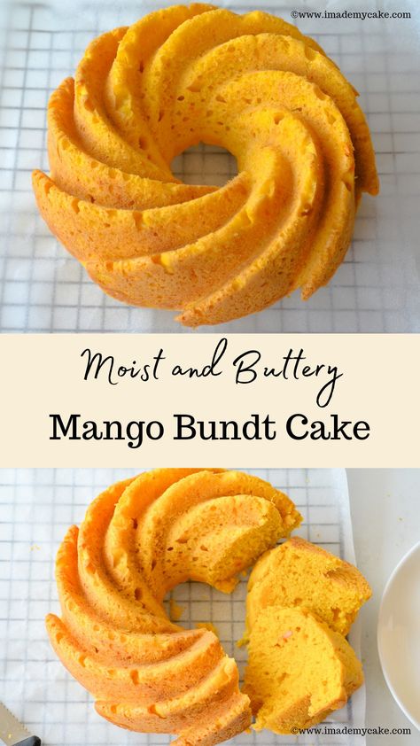 Slices of eggless mango bundt cake Mango Bundt Cake, Mango Cake Recipe Easy, Mango Bundt Cake Recipes, Mango Pulp Recipes Desserts, Easy Mango Cake, Mango Pulp Recipes, Mango Dessert Recipes Easy, Mango Baked Goods, Fresh Mango Recipes