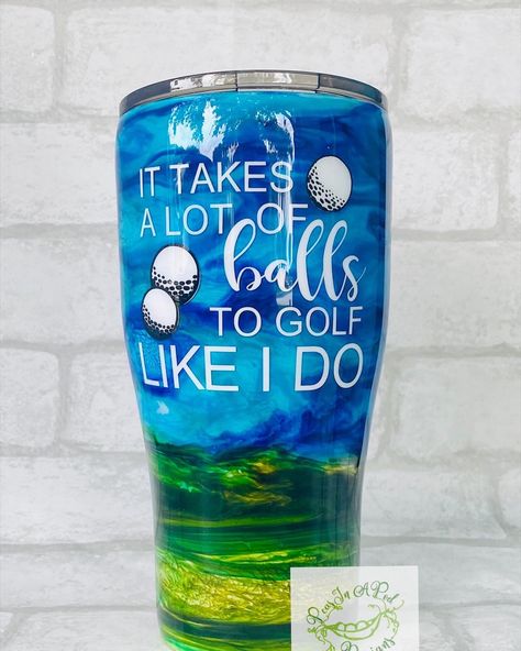 Golf Cups Designs, Golf Tumbler Ideas, Alcohol Ink Tumbler Ideas, Tumbler Cups Ideas, Ink Tumblers, Peekaboo Tumbler, Sanford Nc, Golf Tumbler, Alcohol Ink Tumbler