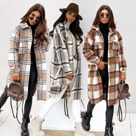 Plaid Jacket Outfits For Women, Long Plaid Jacket Outfit, Flannel Coat Outfit, Brown Plaid Coat Outfit, Shirt Jacket Outfit Women, Flannel Jacket Outfit, Brown Plaid Coat, Plaid Coat Outfit, Plaid Coat Women