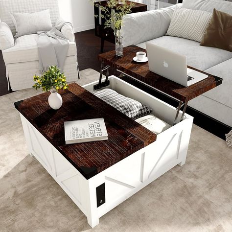 *This pin includes an affiliate link that is eligible for commission. Square Center Table, Table With Charging Station, Central Table, Living Room Center, Corner Decor, Coffee Table Farmhouse, Lift Top Coffee Table, Table With Storage, Wooden Coffee Table