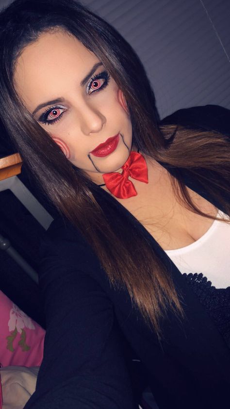 Saw Girl Costume, Diy Jigsaw Costume Women, Jigsaw Makeup Woman, Jigsaw Halloween Makeup, Jig Saw Costume Girl, Jigsaw Women’s Costume, Saw Makeup Jigsaw, Jigsaw Makeup, Saw Costume