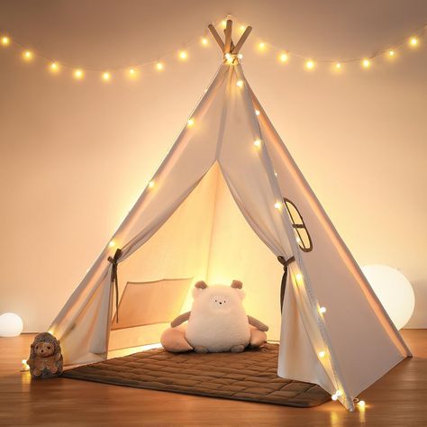 besrey Teepee Tent for Kids with Padded Mat&Light String, Kids Tents Cotton Indoor Playhouse, Large Kids Tipi Tent, Play Tent for Toddler Boys Girls, Foldable Portable Toddler Reading Tent Tp Tent, Princess Tent, Reading Tent, Kids Tipi, Toddler Tent, Indian Teepee, Childrens Tent, Indoor Tents, Kids Tent