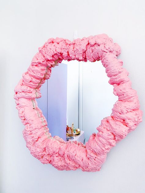 This DIY Spray Foam Mirror Is Ridiculously Easy and So Cool Spray Foam Mirror, Diy Spray Foam, Foam Mirror, Expanding Foam, Diy Sprays, Popular Decor, Spray Foam, Boutique Interior, Diy Mirror