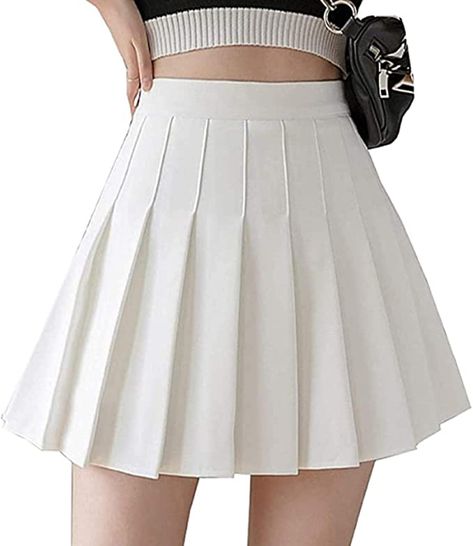 Girls Women’s High Waisted Pleated Skater Tennis Skirt School Uniform Skirts with Lining Shorts(Solid White,XL) at Amazon Women’s Clothing store Preppy Girl Style, School Uniform Skirts, Womens Pleated Skirt, Skirt Tulle, School Skirt, White Pleated Skirt, High Waisted Pleated Skirt, Black Pleated Skirt, Half Skirt