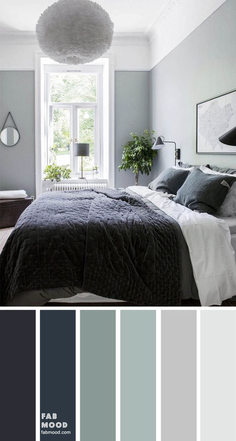 Bedroom color scheme ideas will help you to add harmonious shades to your home which give variety and feelings of calm. From beautiful wall colors... Grey Blue Bedroom Walls, Bedroom Colour Schemes Blue, Blue Bedroom Colors, Sage Bedroom, Dark Blue Bedrooms, Beautiful Bedroom Colors, Sage Green Bedroom, Bedroom Colour Palette, Bilik Tidur