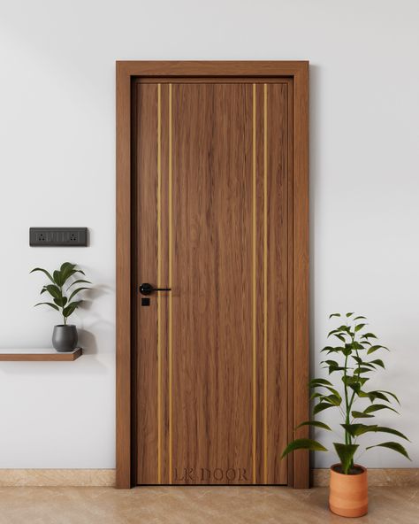 Veneer Door with Metal Inlay Experience modern elegance with this veneer door, beautifully inlaid with straight vertical metal strips. This design blends the warmth of wood with the sleekness of metal, creating a door that stands out with its contemporary style and sophistication. 🏠✨  Perfect for those who appreciate a refined and modern touch in their interiors.  📞 (+91) 8447141141 . . . #VeneerDoor #MetalInlay #ModernDesign #InteriorDesign #HomeDecor s #ContemporaryStyle #LKDoor Villa Main Door Design, Veneer Door Design Entrance, Veneer Door Design, Hardik Sharma, Exterior Door Styles, Main Door Design Photos, Main Gates, House Main Door, Gate Wall Design