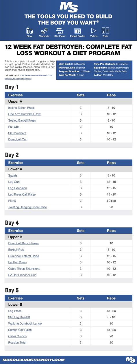 This is a complete 12 week program to help you get ripped. Feature includes detailed diet plan and cardio schedule, along with a 4 day upper/lower muscle building split. Cardio Schedule, Split Workouts, Men Workouts, 4 Day Workout, Split Workout, 5 Day Workouts, Ectomorph Workout, Workout Men, Workout Man